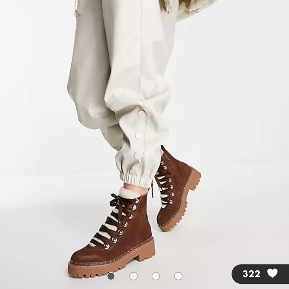 NWOB 💥 Steve Madden Rainer lace front chunky boots in sand suede Sz.8